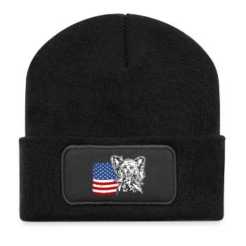 Chinese Crested Dog US America Flag Wilsigns - Recycled Patch Beanie - black - Front