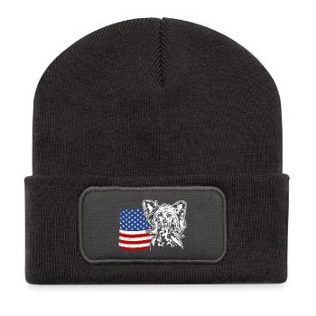 Chien chinois à crête US Amérique drapeau Wilsigns - Beanie recyclé à patch - charbon - Devant