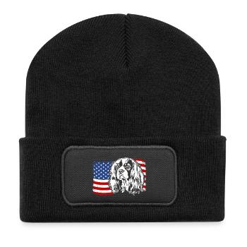 Cavalier King Charles Spaniel US Amerika Fahne - Recycelte Patch Beanie - Schwarz - Vorne