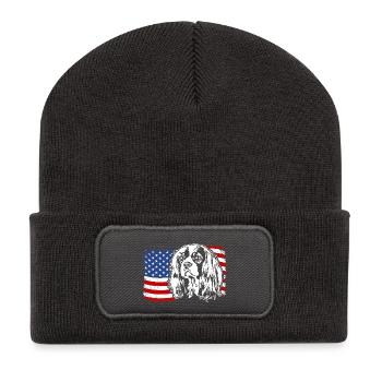 Cavalier King Charles Spaniel US Amerika Fahne - Recycelte Patch Beanie - Dunkelgrau - Vorne