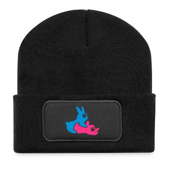 Kamasutra-Häschen / kamasutra rabbits (B, 2c) - Recycelte Patch Beanie - Schwarz - Vorne