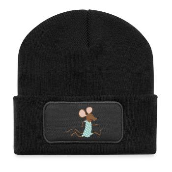 Maus geht baden - Recycelte Patch Beanie - Schwarz - Vorne
