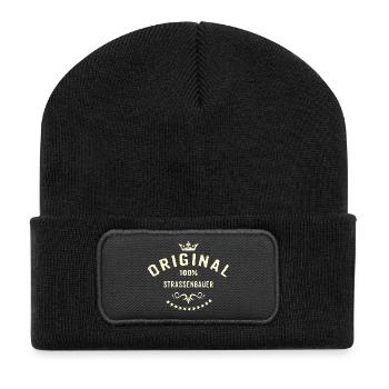 Original 100 Prozent Straßenbauer - RAHMENLOS - Recycelte Patch Beanie - Schwarz - Vorne