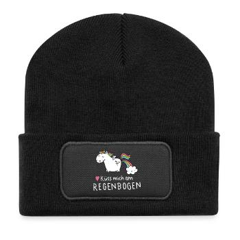 Einhorn Tank Top Damen - Küss mich am Regenbogen - Recycelte Patch Beanie - Schwarz - Vorne