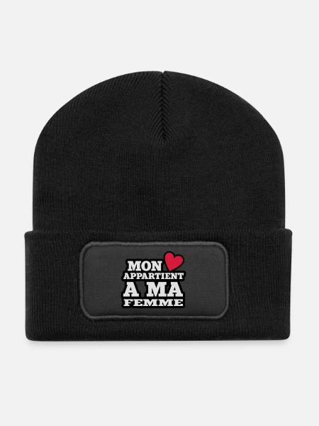 mon coeur appartient à ma femme - Beanie recyclé à patch - noir