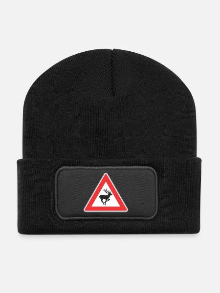 Hirsch Verkehrsschild - Recycelte Patch Beanie - Schwarz