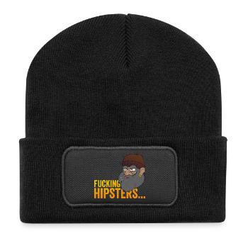 Anti Hipster Hobo - Fucking Hipsters - Recycelte Patch Beanie - Schwarz - Vorne