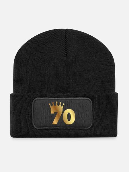 70. Geburtstag: 70 mit Krone - Recycelte Patch Beanie - Schwarz