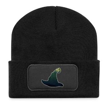 Hexenhut Zauberhut Zauberer Hexe grün Halloween - Recycelte Patch Beanie - Schwarz - Vorne