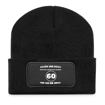 60. Geburtstag: Lustiger Spruch - Recycelte Patch Beanie - Schwarz - Vorne