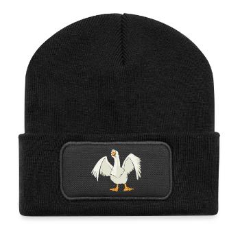 Gans Weihnachtsgans Goose Vogel Geschenk Idee - Recycelte Patch Beanie - Schwarz - Vorne