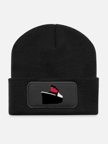 Ocean liner vector - Recycled Patch Beanie - black