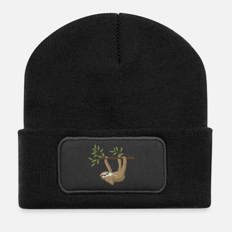 Faultier mit Eis - Recycelte Patch Beanie - Schwarz