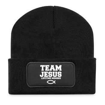 Équipe Jésus avec le symbole du poisson cadeau chrétien - Beanie recyclé à patch - noir - Devant