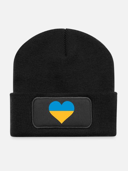 ukraine herz - Recycelte Patch Beanie - Schwarz