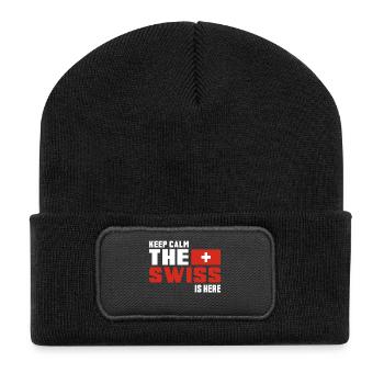 Restez calme le Suisse est là Suisse Cadeau - Beanie recyclé à patch - noir - Devant