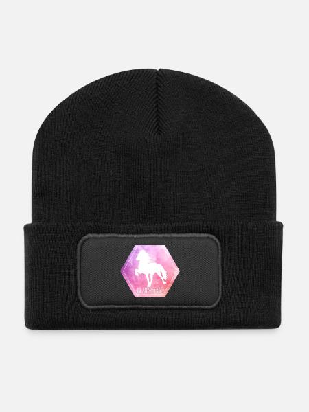 Islandpferd "Hexagon" - Recycelte Patch Beanie - Schwarz