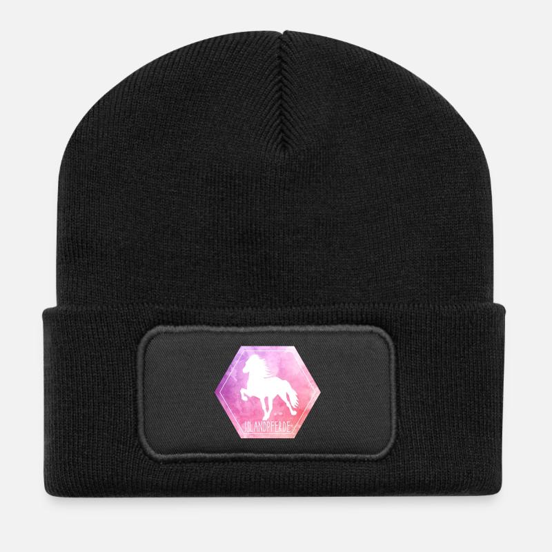 Islandpferd "Hexagon" - Recycelte Patch Beanie - Schwarz