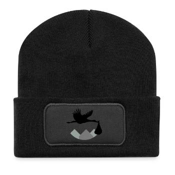 Stork & Baby (Vector) - Recycled Patch Beanie - black - Front