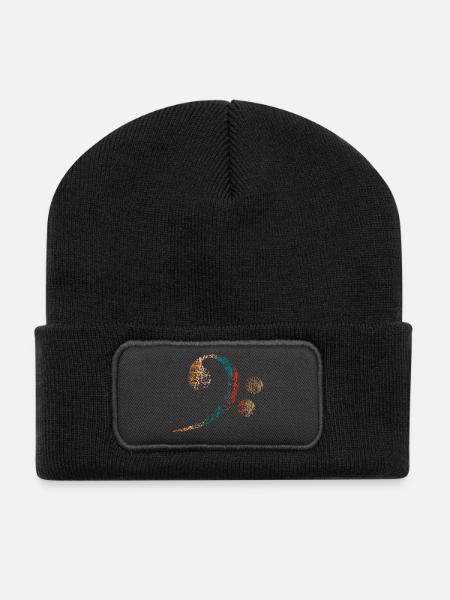Bass Clef, Bass Clef vintage distressed - Recycled Patch Beanie - black