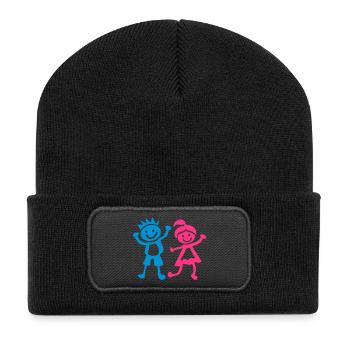 Boy girl children drawing 1401 - Recycled Patch Beanie - black - Front
