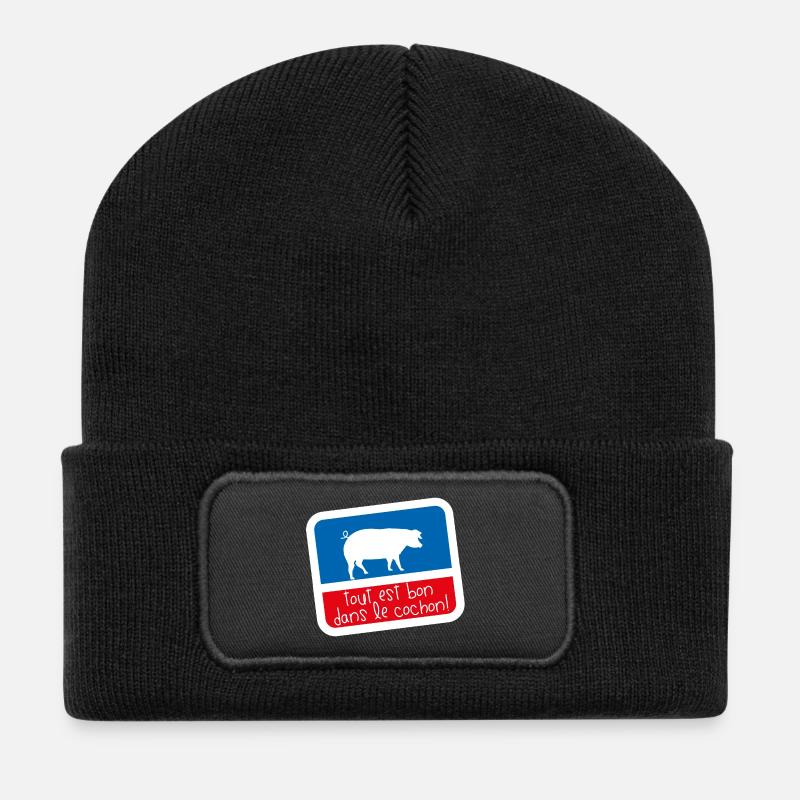 Bleu blanc rouge Humour tout est bon dans cochon - Beanie recyclé à patch - noir