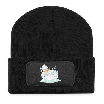 Woman Talking On The Phone In A Bubble Bath - Beanie recyclé à patch - noir - Devant