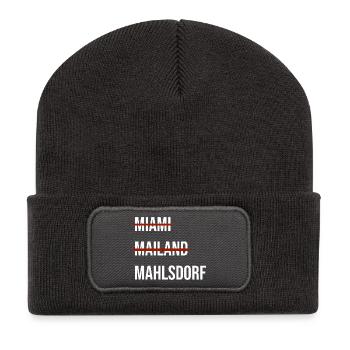 Stadtnamen im modernen Schriftzug Mahlsdorf - Recycelte Patch Beanie - Dunkelgrau - Vorne