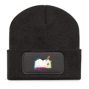 motley diary with quill pen and blobs - Recycled Patch Beanie - dark grey - Front