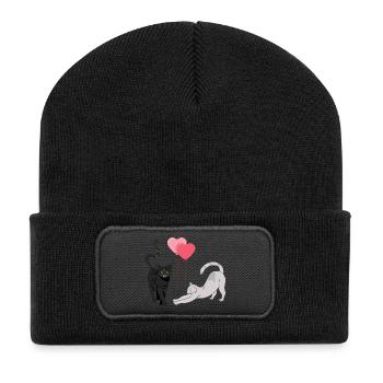 Katzen Ballons - Recycelte Patch Beanie - Schwarz - Vorne