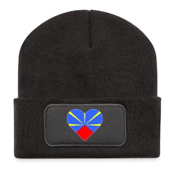 Coeur drapeau l’île de la réunion - Beanie recyclé à patch - charbon - Devant