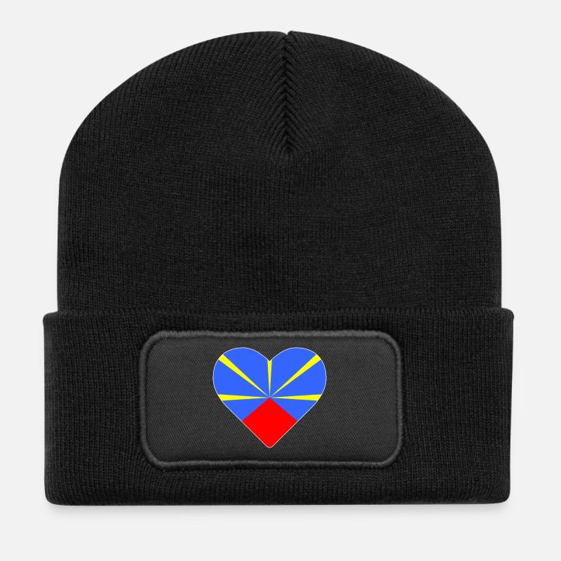 Herz Flagge die Insel des Treffens - Recycelte Patch Beanie - Schwarz