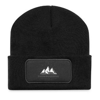Conception de snowboard de montagne de neige - Beanie recyclé à patch - noir - Devant