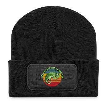 Life’s Better with a Chameleon - Recycled Patch Beanie - black - Front