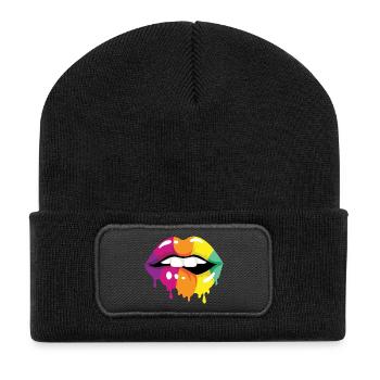 Lèvres colorées - Beanie recyclé à patch - noir - Devant