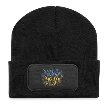 Blütenliebe Schriftzug - Recycelte Patch Beanie - Schwarz - Vorne
