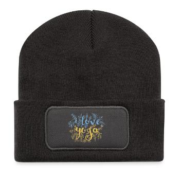 Blütenliebe Schriftzug - Recycelte Patch Beanie - Dunkelgrau - Vorne