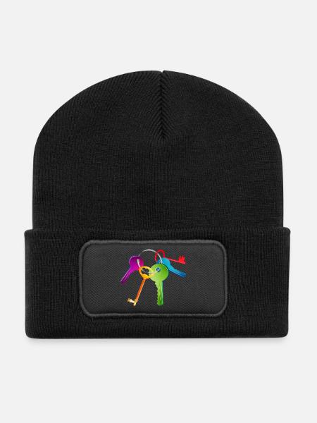 Porte-clés aux couleurs vives avec clé - Beanie recyclé à patch - noir