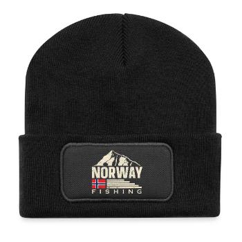 Norwegen Angeln Angler Angeltour - Recycelte Patch Beanie - Schwarz - Vorne