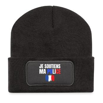 police, policier, gendarme - Beanie recyclé à patch - charbon - Devant