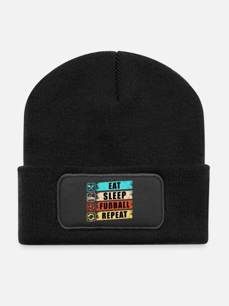 Eat Sleep Fußball Repeat - Recycelte Patch Beanie - Schwarz