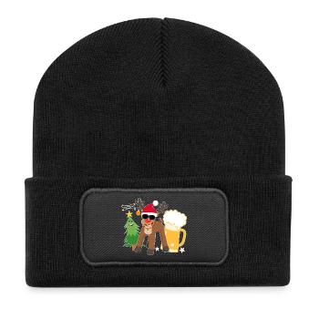 Betrunkenes Rentier mit Bier Weihnachtsbaum Cool - Recycelte Patch Beanie - Schwarz - Vorne
