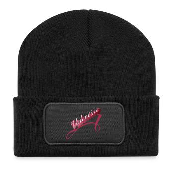 romantic Valentine's Day typography in shades of red - Recycled Patch Beanie - black - Front