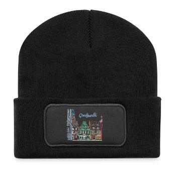Greifswald, Half-timbered at Fischmarkt, East Germany - Recycled Patch Beanie - black - Front