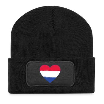 Holland Flag Heart used - Recycled Patch Beanie - black - Front