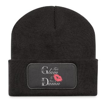 Too Glam to Give a Damn - Funny Quote - Recycled Patch Beanie - dark grey - Front