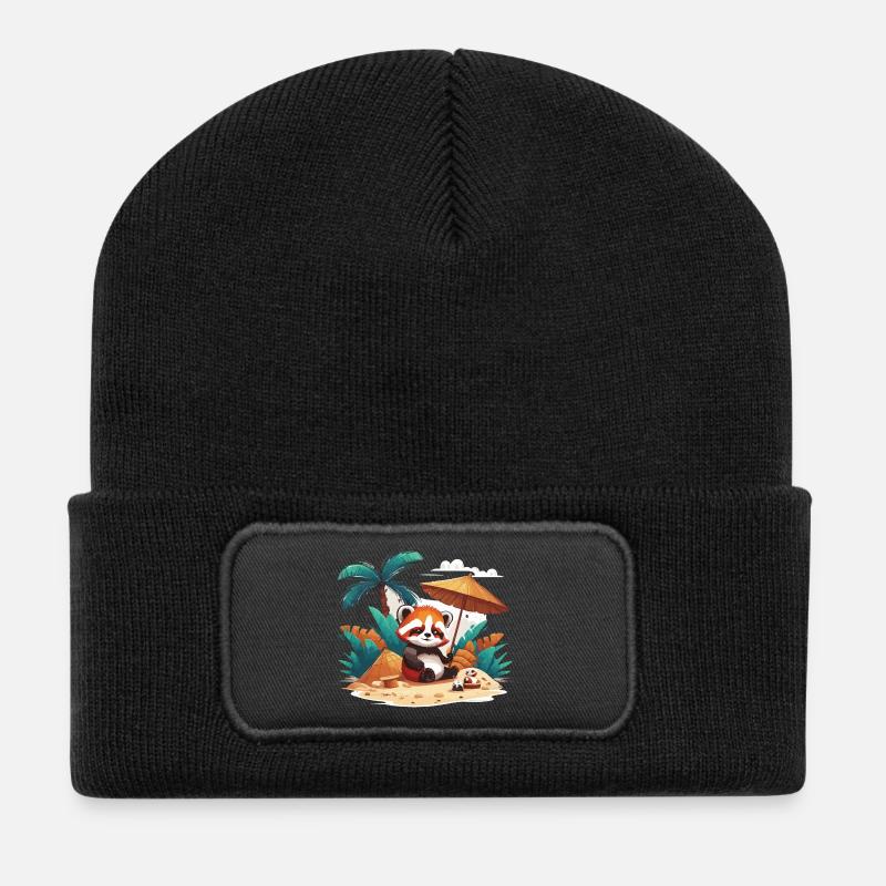 roter Panda auf einer Insel - Recycelte Patch Beanie - Schwarz