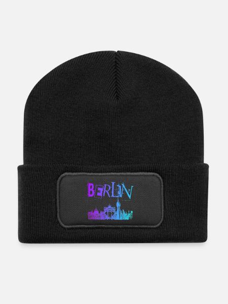 Berlin Skyline Panorama - Recycelte Patch Beanie - Schwarz