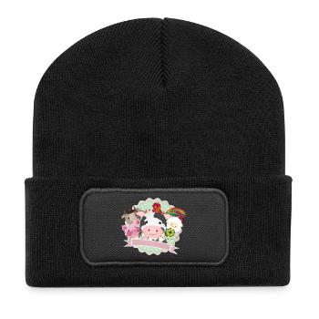 happy farm animals together in the countryside - Recycled Patch Beanie - black - Front