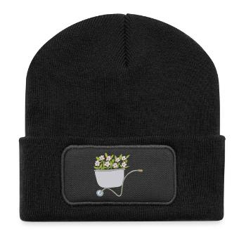 schubkarren blumen - Recycelte Patch Beanie - Schwarz - Vorne